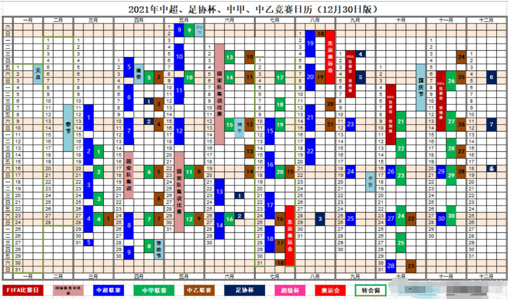 2021中国足球赛历出炉，中超中甲3月开赛，30轮赛程方案浮现